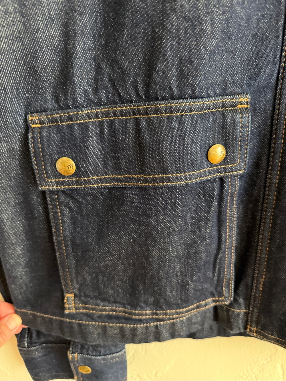 Madewell Dark Wash Denim Jacket with Rust Corduroy Collar - Picture 4 of 13